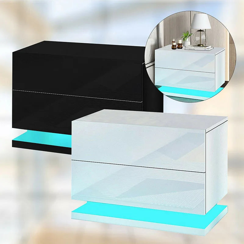 Bedside Table Nightstand Cabinet with LED Light