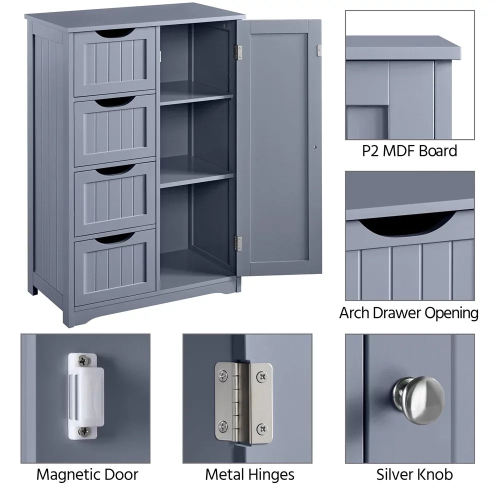 Wooden Bathroom Storage Cabinet with Drawers & Cupboard,