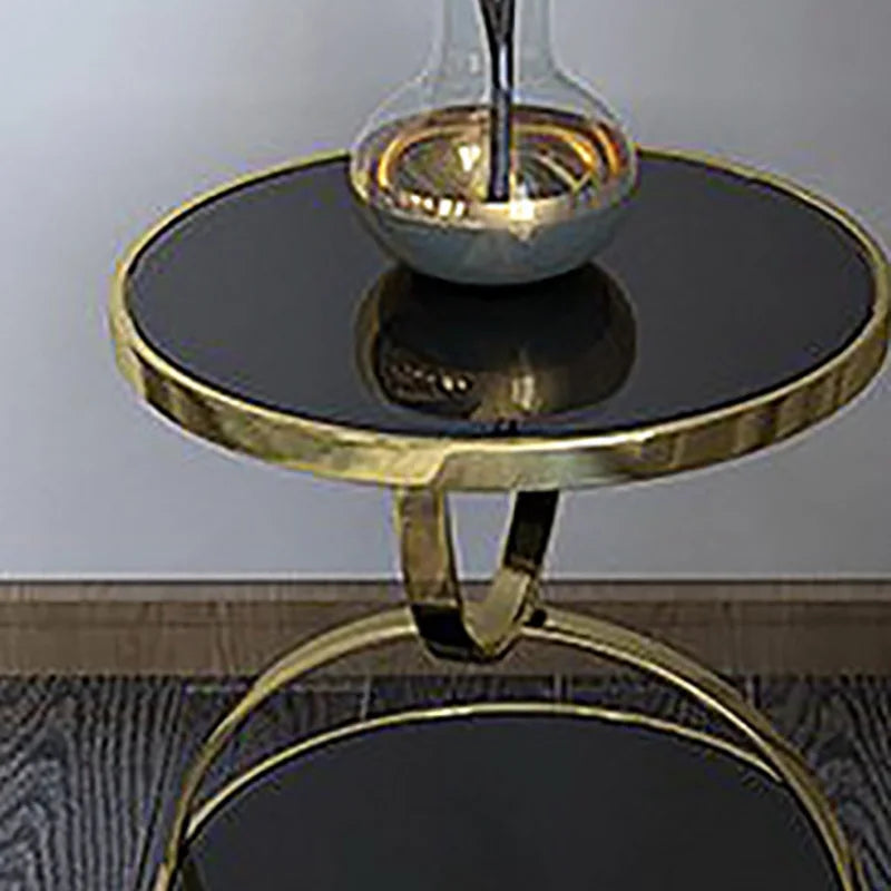 Gold Marble Round Glass Corner Table