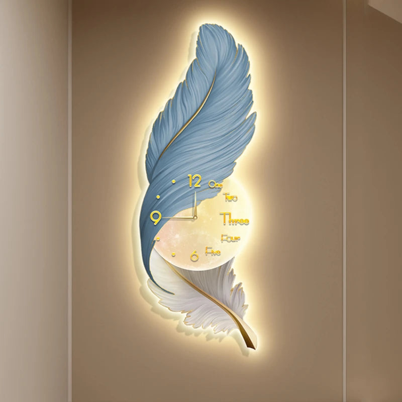 Large Art Feather Wall Clock
