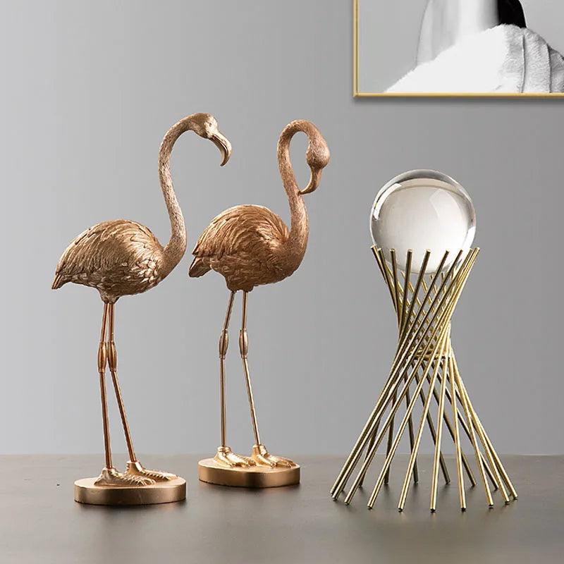 Resin Golden Flamingo Figurines for Collections