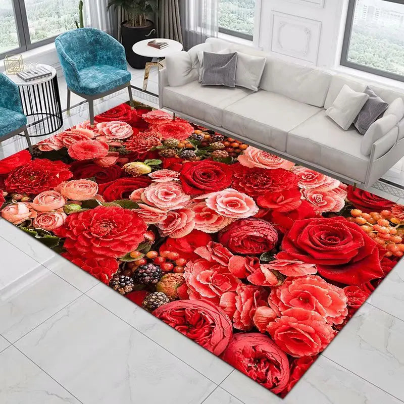 Flower Rose Peony Pastoral 3D Printed Carpet