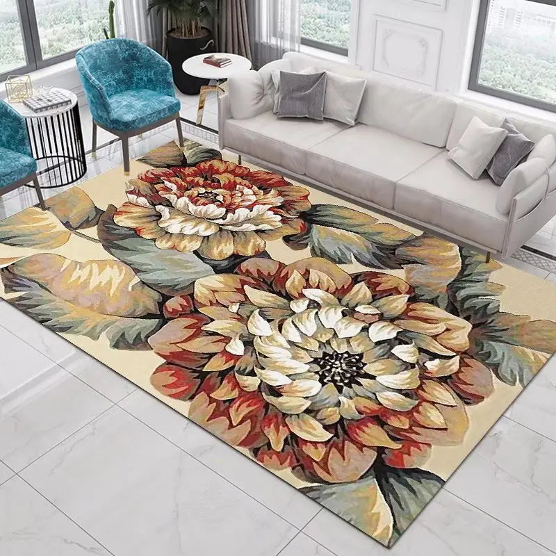 Flower Rose Peony Pastoral 3D Printed Carpet