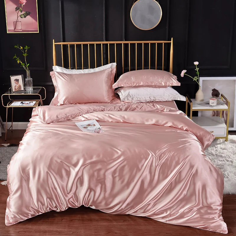 Queen Duvet Cover Set Silky Satin Sets