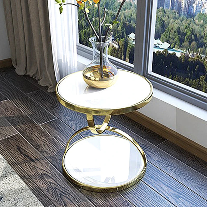 Gold Marble Round Glass Corner Table