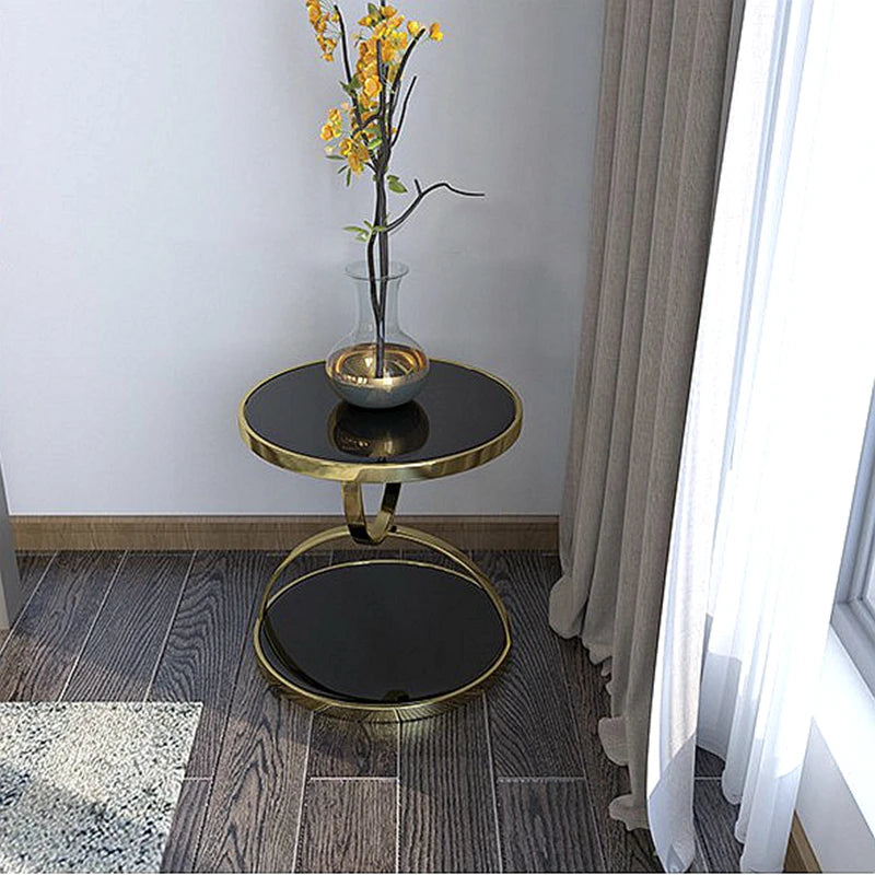 Gold Marble Round Glass Corner Table