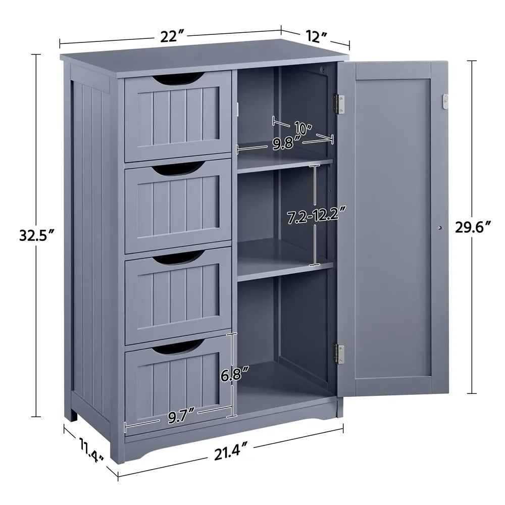 Wooden Bathroom Storage Cabinet with Drawers & Cupboard,
