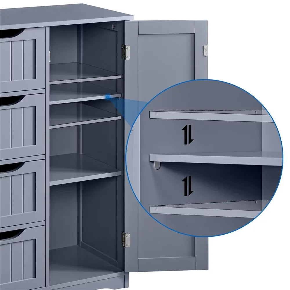 Wooden Bathroom Storage Cabinet with Drawers & Cupboard,
