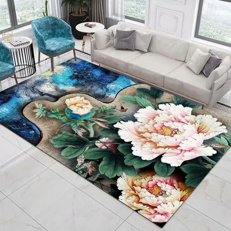 Flower Rose Peony Pastoral 3D Printed Carpet