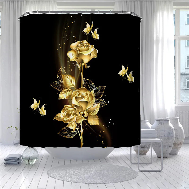 Golden Rose Shower Curtain Flowers
