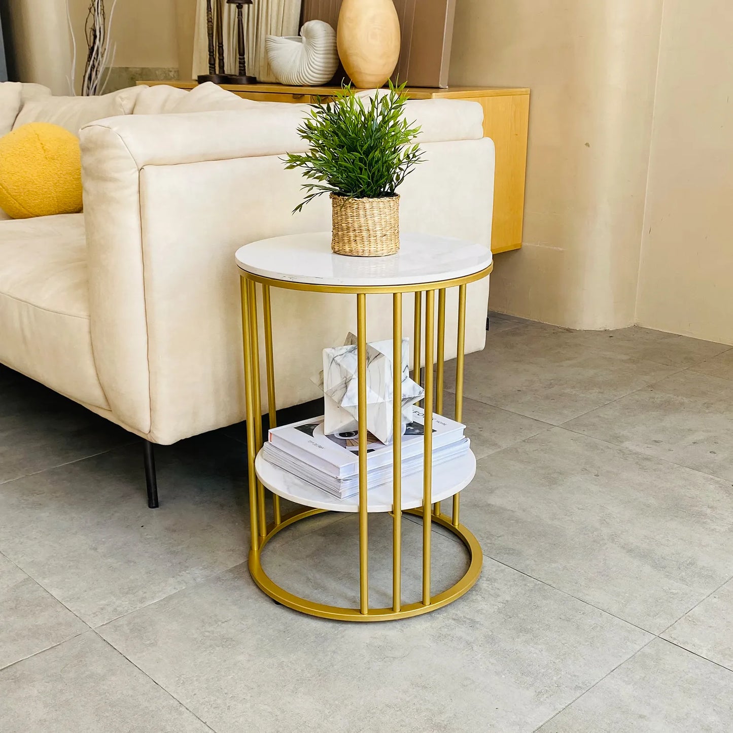 Gold Metal Frame Round Marble Accent Table
