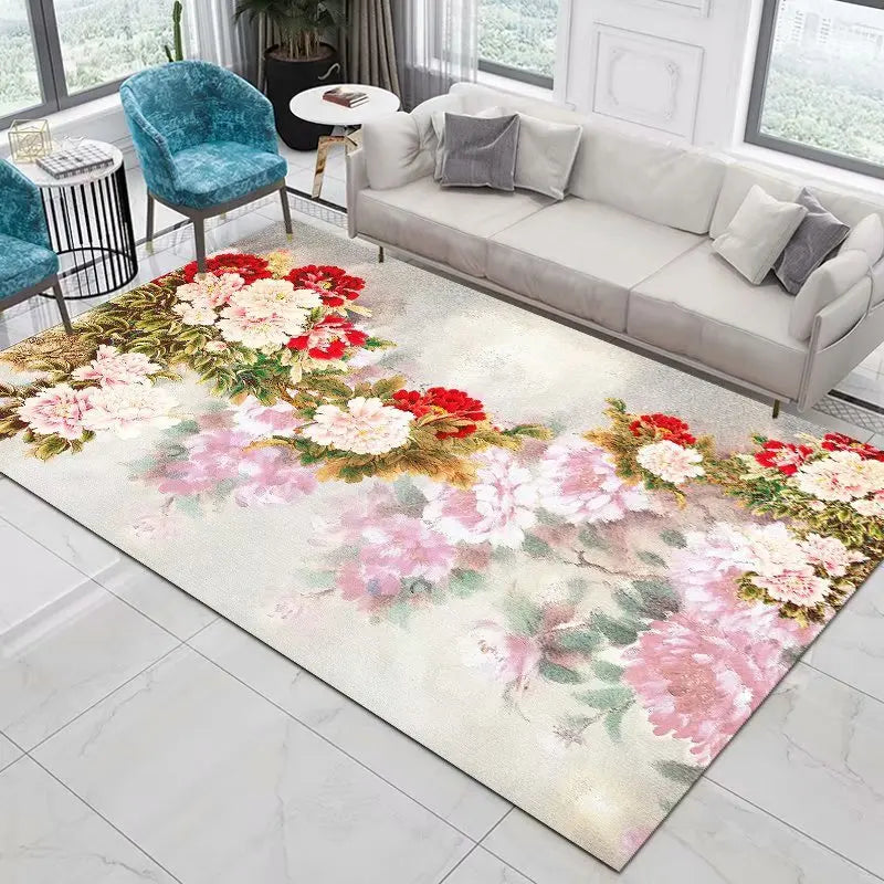 Flower Rose Peony Pastoral 3D Printed Carpet