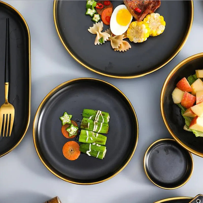 Black Porcelain Dinner Plates and Bowl Set