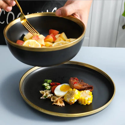 Black Porcelain Dinner Plates and Bowl Set