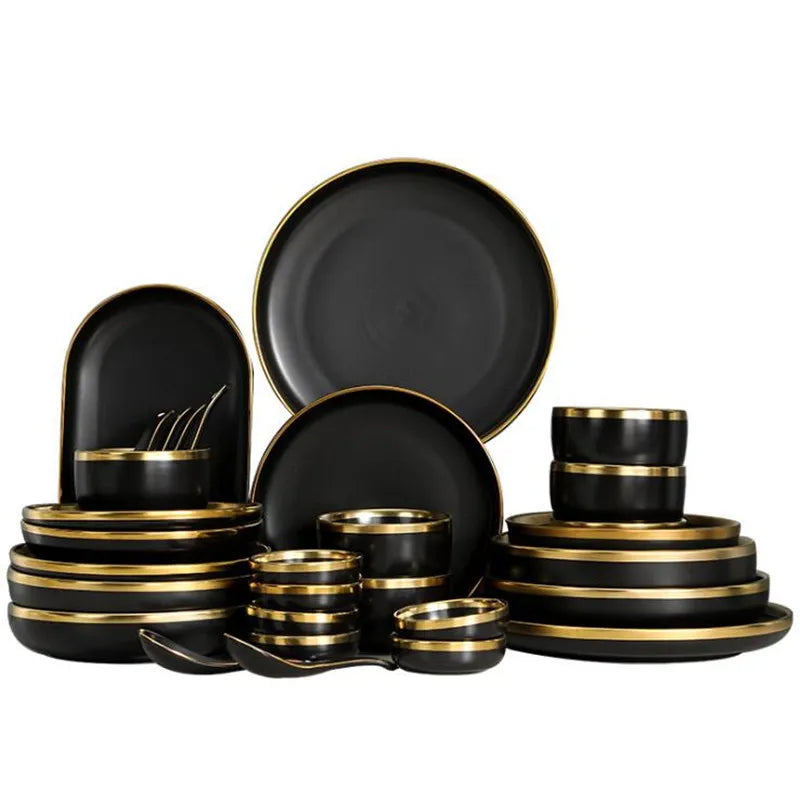 Black Porcelain Dinner Plates and Bowl Set