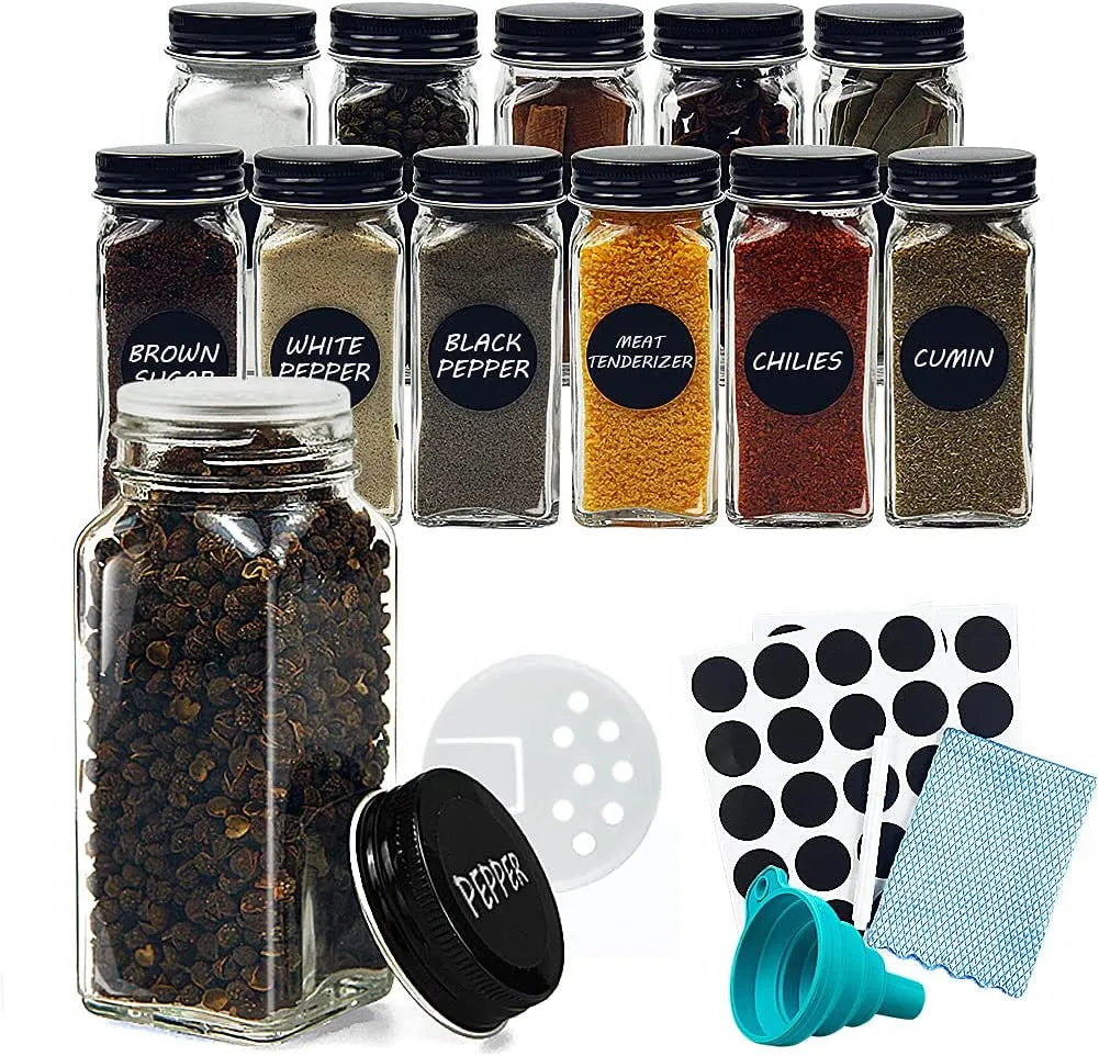 12-piece glass spice jars with labels