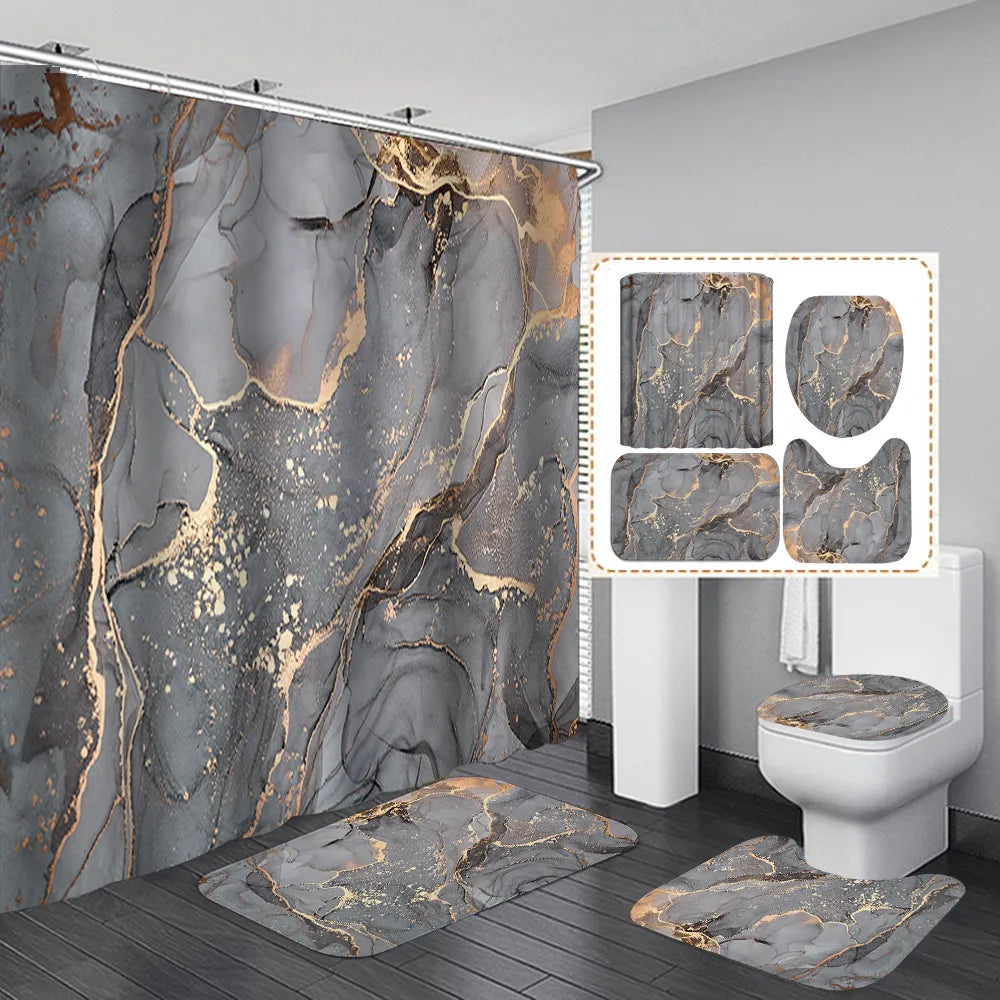 Abstract Marble Shower Curtain Crack Gold Texture