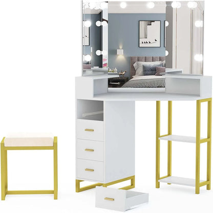 Vanity Set LED Mirror Makeup Dressing Table w/ Stool