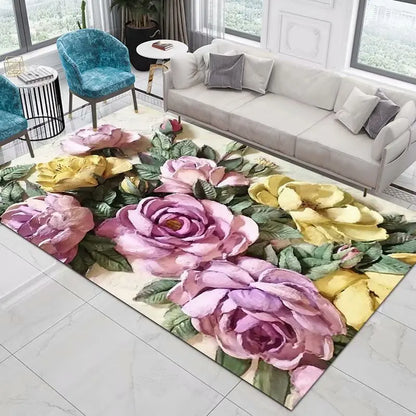 Flower Rose Peony Pastoral 3D Printed Carpet