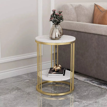 Gold Metal Frame Round Marble Accent Table