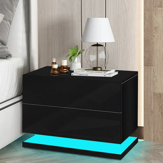 Bedside Table Nightstand Cabinet with LED Light