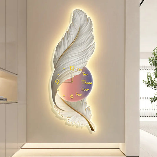 Large Art Feather Wall Clock