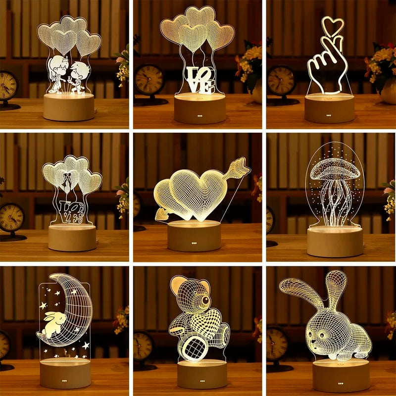 3D Lamp Heart-shaped LED Night Light Table