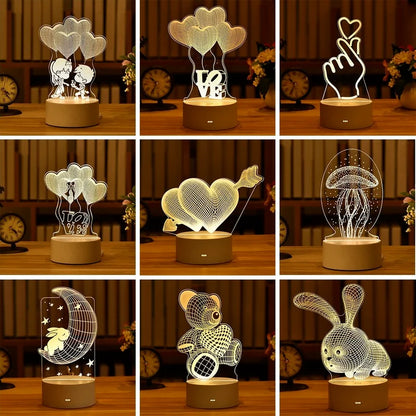 3D Lamp Heart-shaped LED Night Light Table