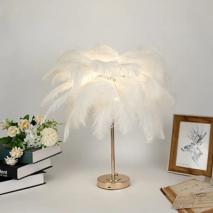 2022 New Touch Control Table Feather Lamp For Wedding Bedroom Decoration LED Desk Lamp With Feathers USB Power/Rechargeable