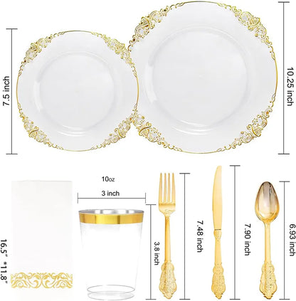 Disposable Golden Plastic Tray Set 175 Pcs