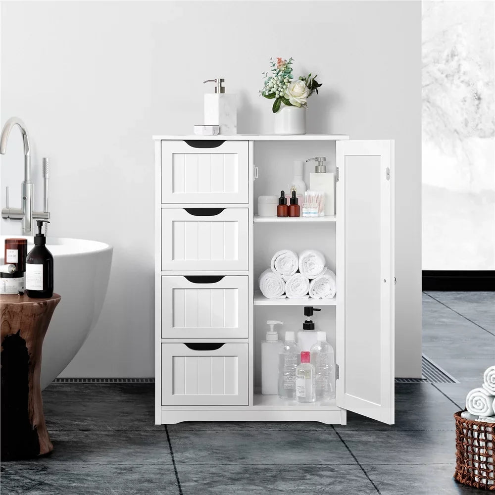 Wooden Bathroom Storage Cabinet with Drawers & Cupboard,