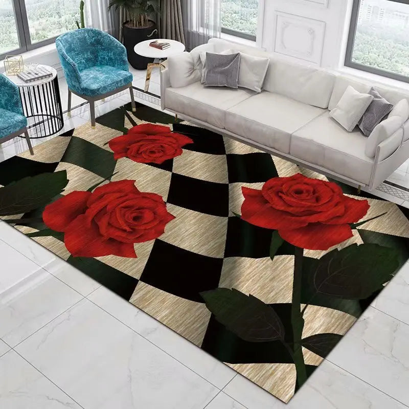 Flower Rose Peony Pastoral 3D Printed Carpet