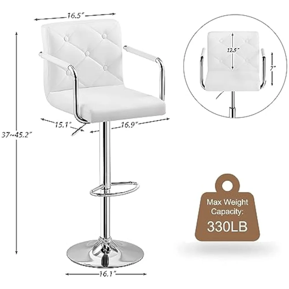 White Leather Swivel Adjustable Bar Stool Set