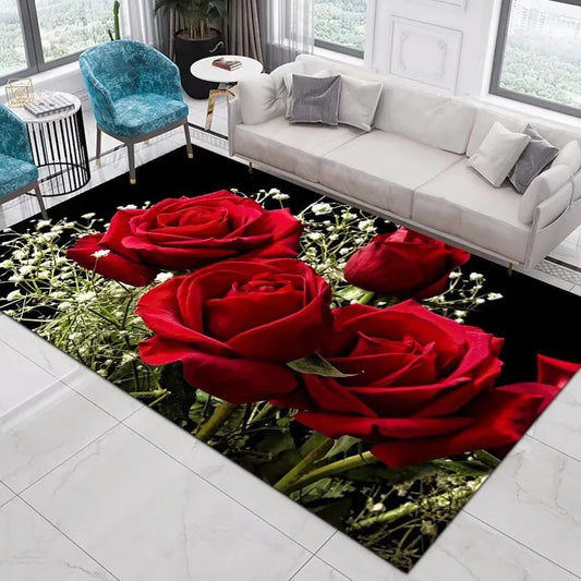 Flower Rose Peony Pastoral 3D Printed Carpet