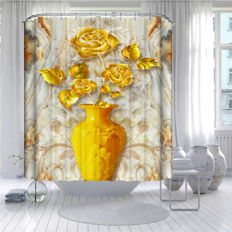 Golden Rose Shower Curtain Flowers