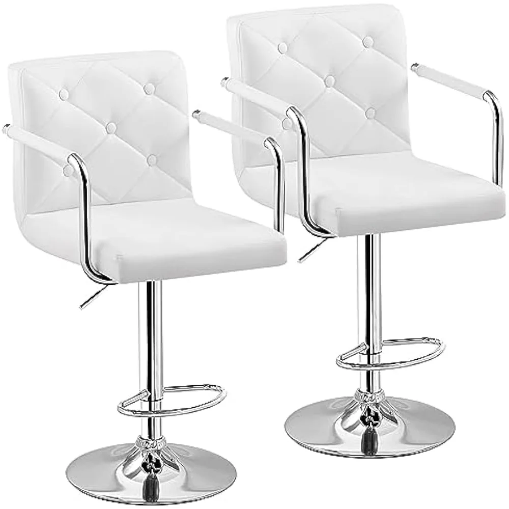 White Leather Swivel Adjustable Bar Stool Set