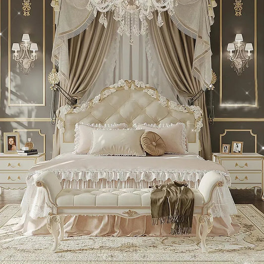 White French Queen Upholstered Wooden Bedroom Set