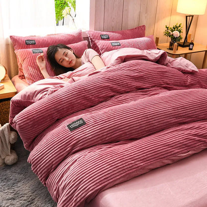 Thick Solid Color Velvet Winter Comforter Cover