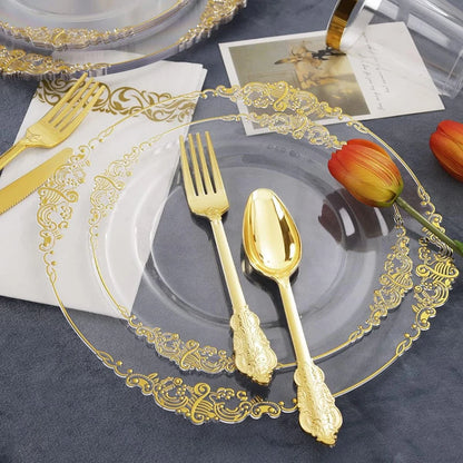 Disposable Golden Plastic Tray Set 175 Pcs