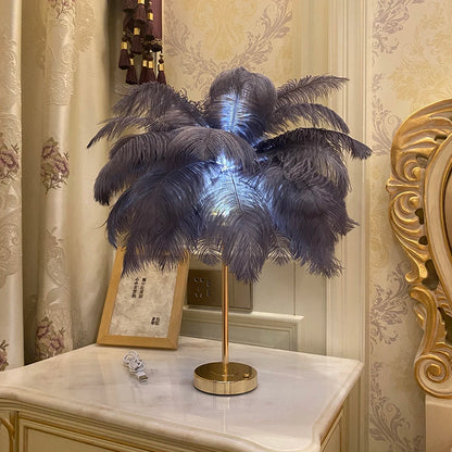 2022 New Touch Control Table Feather Lamp For Wedding Bedroom Decoration LED Desk Lamp With Feathers USB Power/Rechargeable