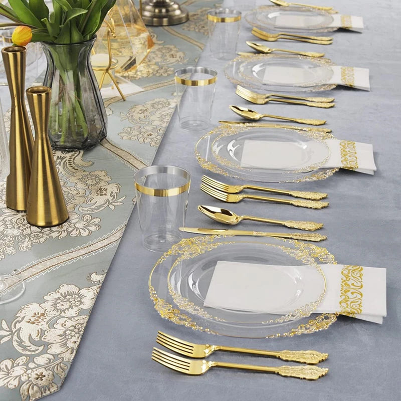 Disposable Golden Plastic Tray Set 175 Pcs