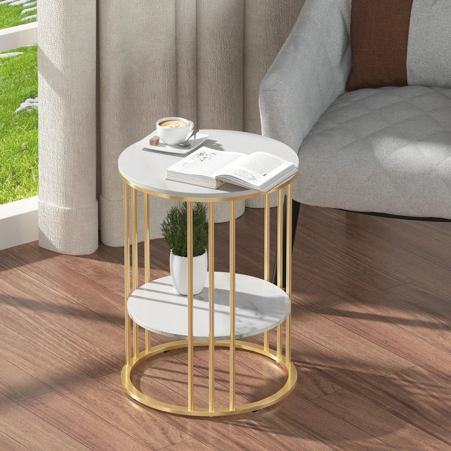 Gold Metal Frame Round Marble Accent Table