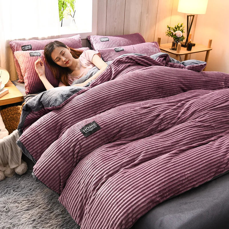 Thick Solid Color Velvet Winter Comforter Cover