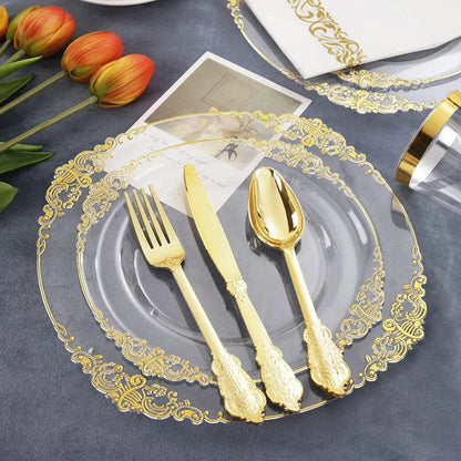 Disposable Golden Plastic Tray Set 175 Pcs