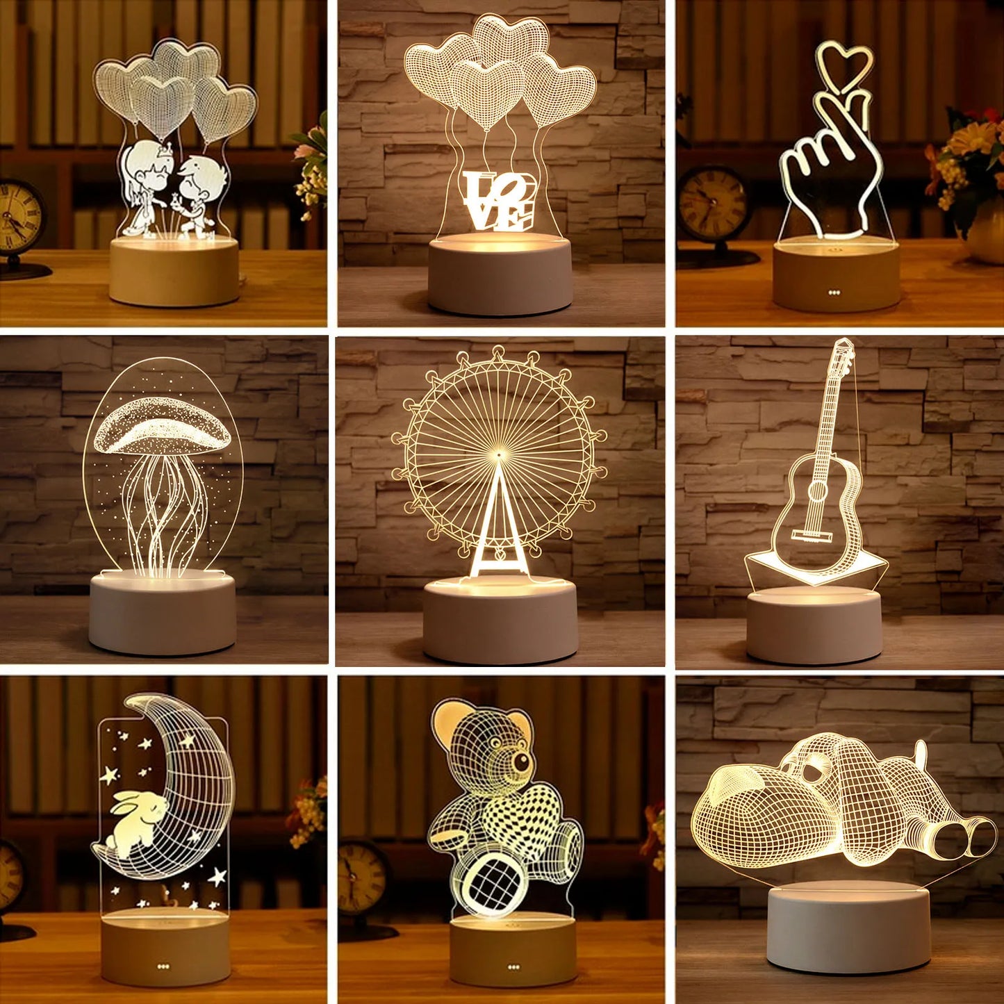 3D Lamp Heart-shaped LED Night Light Table