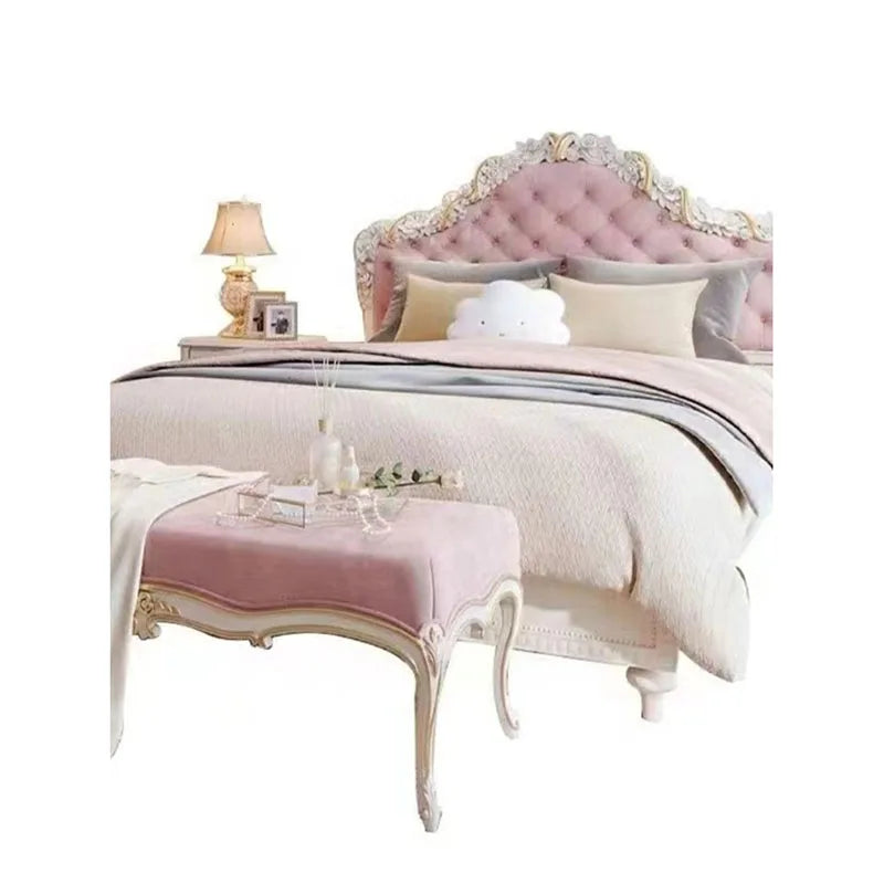 White French Queen Upholstered Wooden Bedroom Set